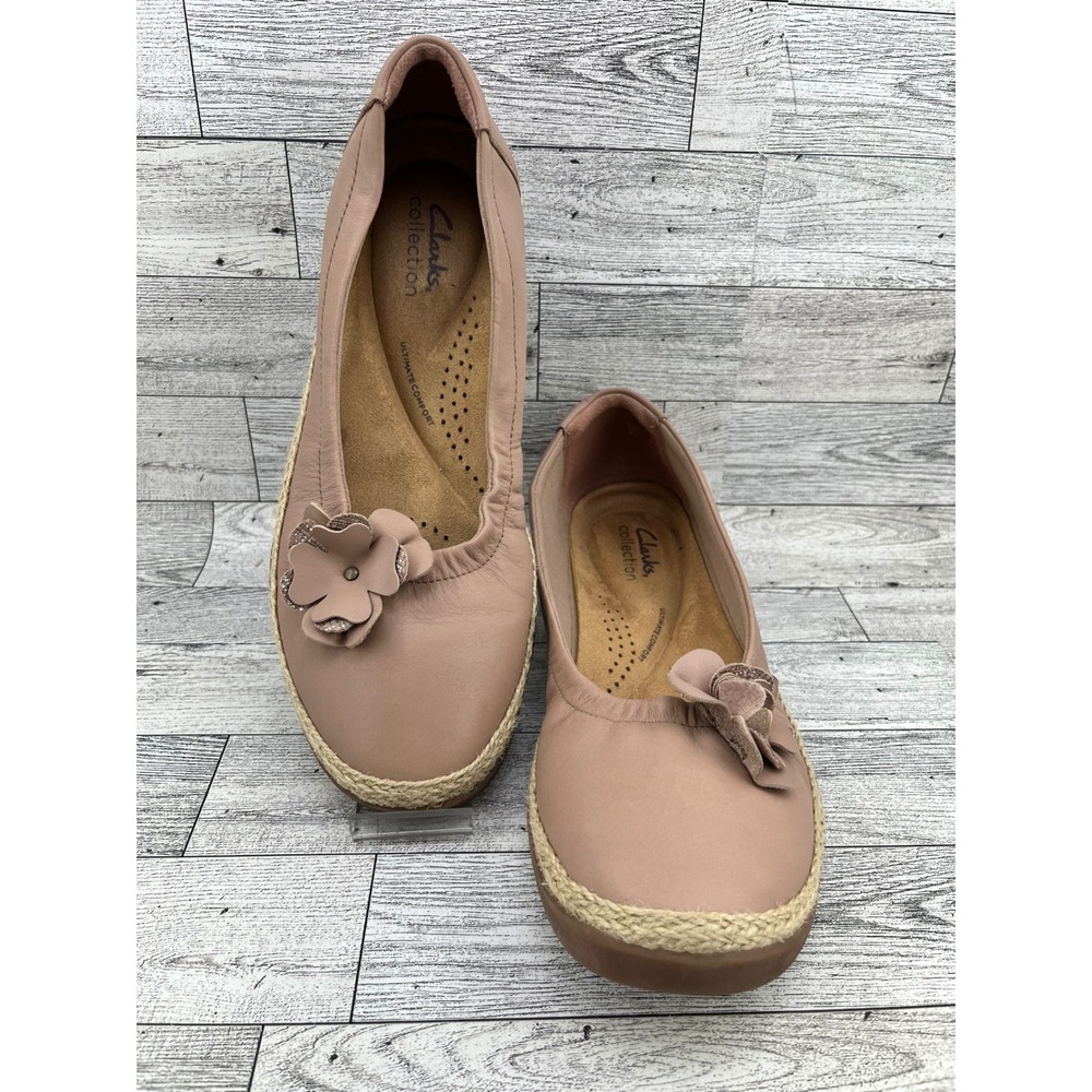 Clarks Dusty Rose Leather Floral Espadrille Ballet Flats Women Sz 9